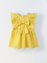 Infant Girls Yellow Ruffled-Sleeve Cotton Dress