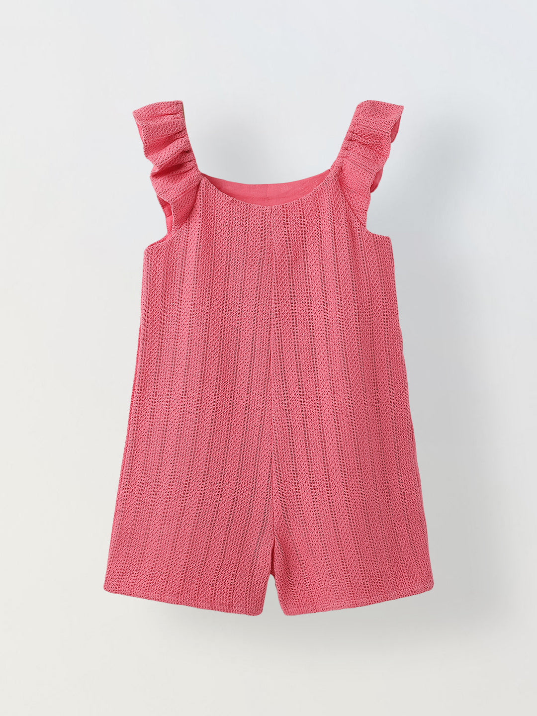 Pink Crochet Round Neck Jumpsuit For Girls