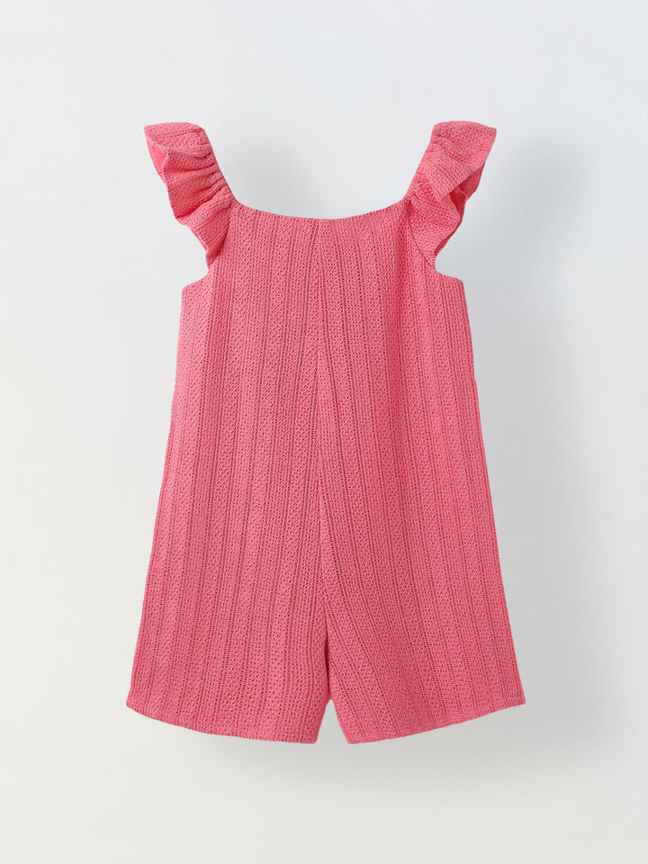 Pink Crochet Round Neck Jumpsuit For Girls