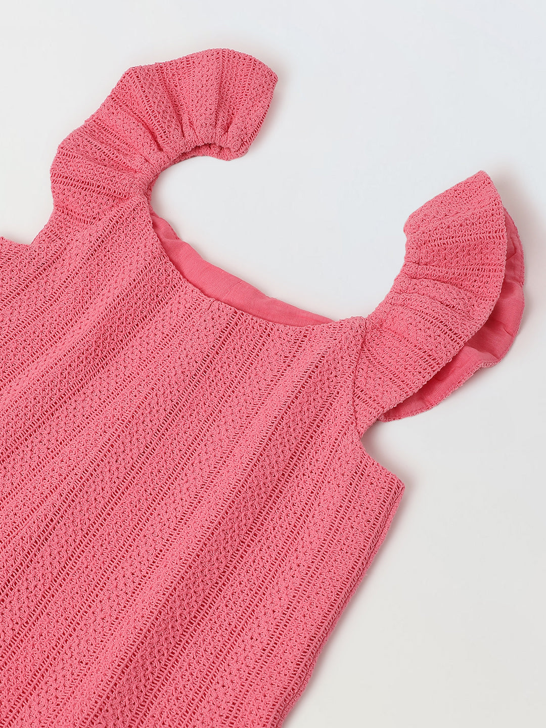 Pink Crochet Round Neck Jumpsuit For Girls
