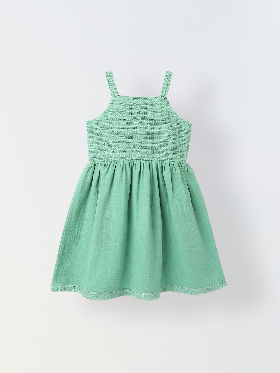 Girls Sea Green Cotton Smocked Bodice Dress