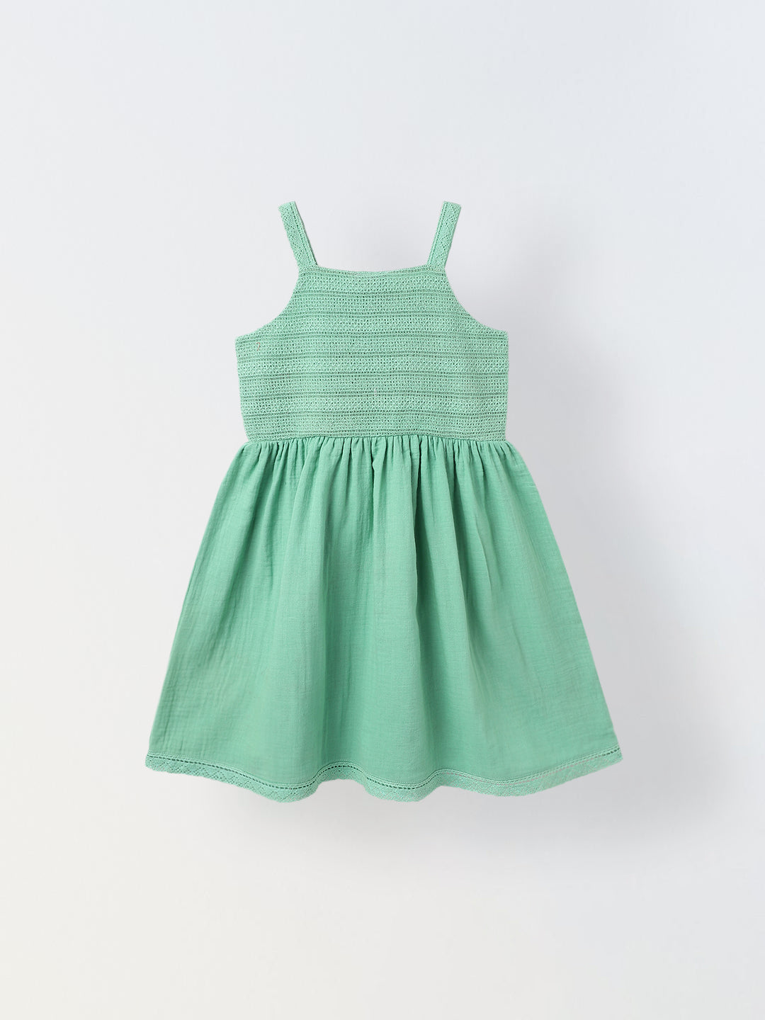 Girls Sea Green Cotton Smocked Bodice Dress
