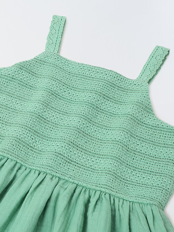 Girls Sea Green Cotton Smocked Bodice Dress