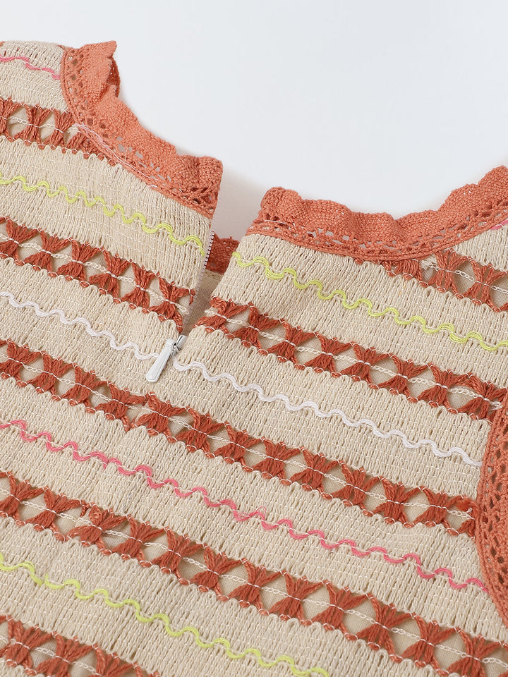 Girls Rust Cotton Embroidered Bodice Jumpsuit