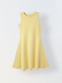 Girls Yellow Cotton Round Neck A-line Dress