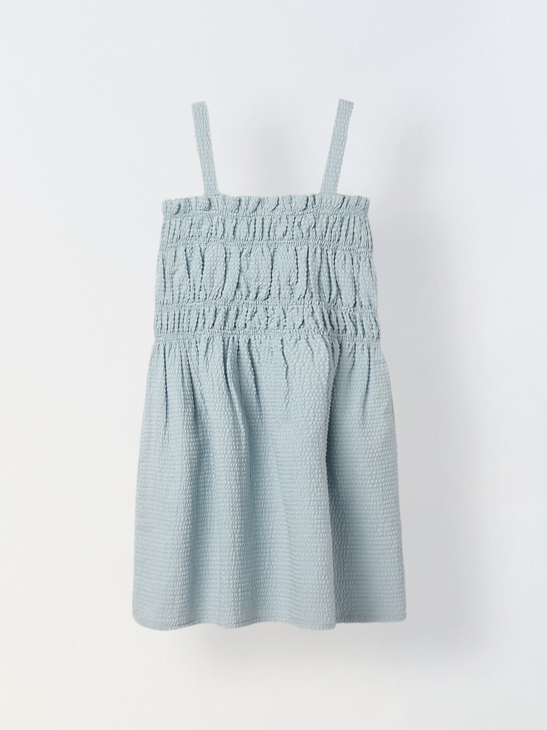 Light Blue Cotton Sleeveless Smocked Dress For Girls