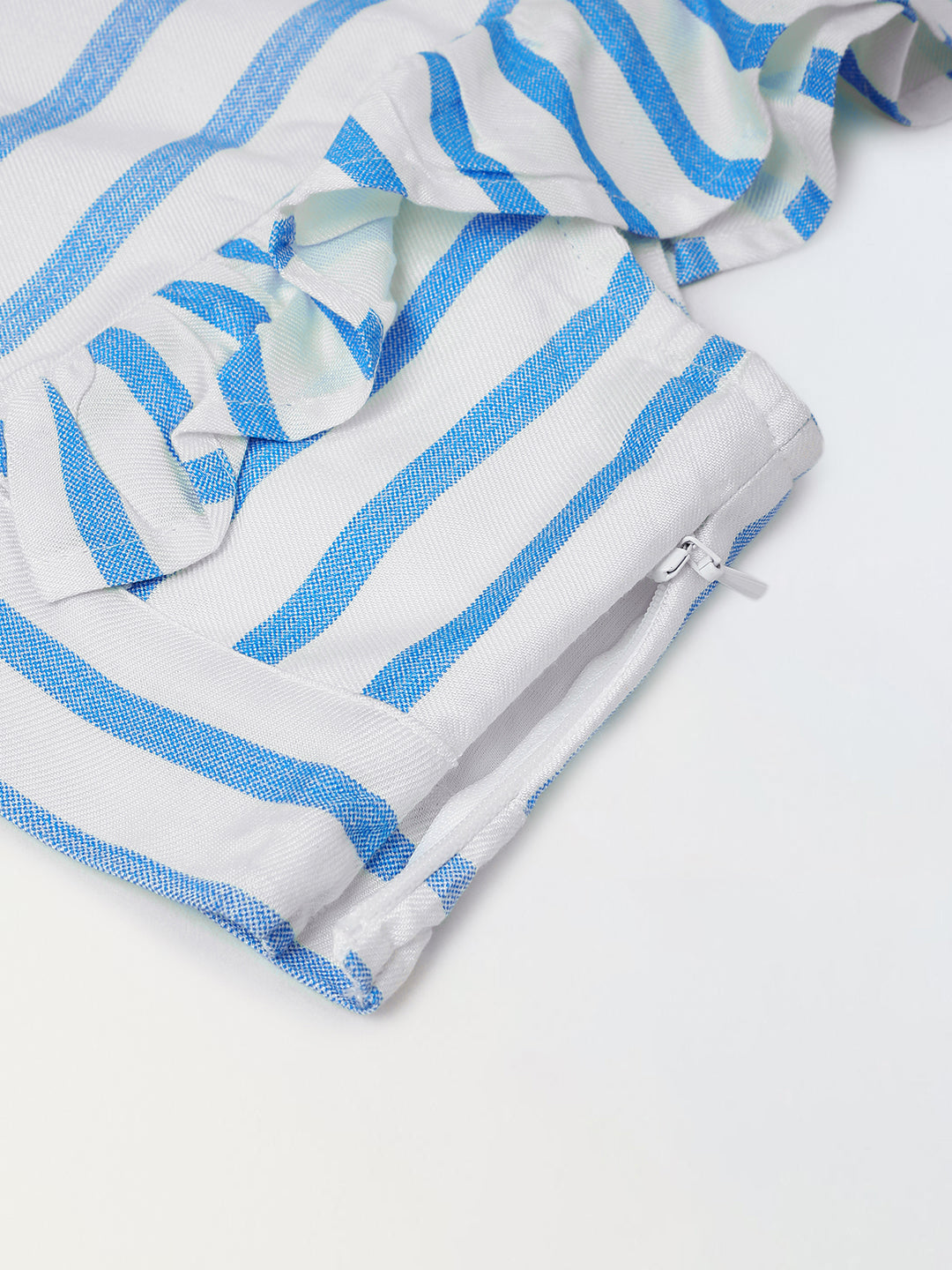 White/Blue Cotton Square Neck Stripe Co-Ord For  Girls