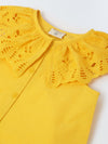 Yellow Cotton Round Neck Schiffli Dress For Girls