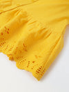 Yellow Cotton Round Neck Schiffli Dress For Girls