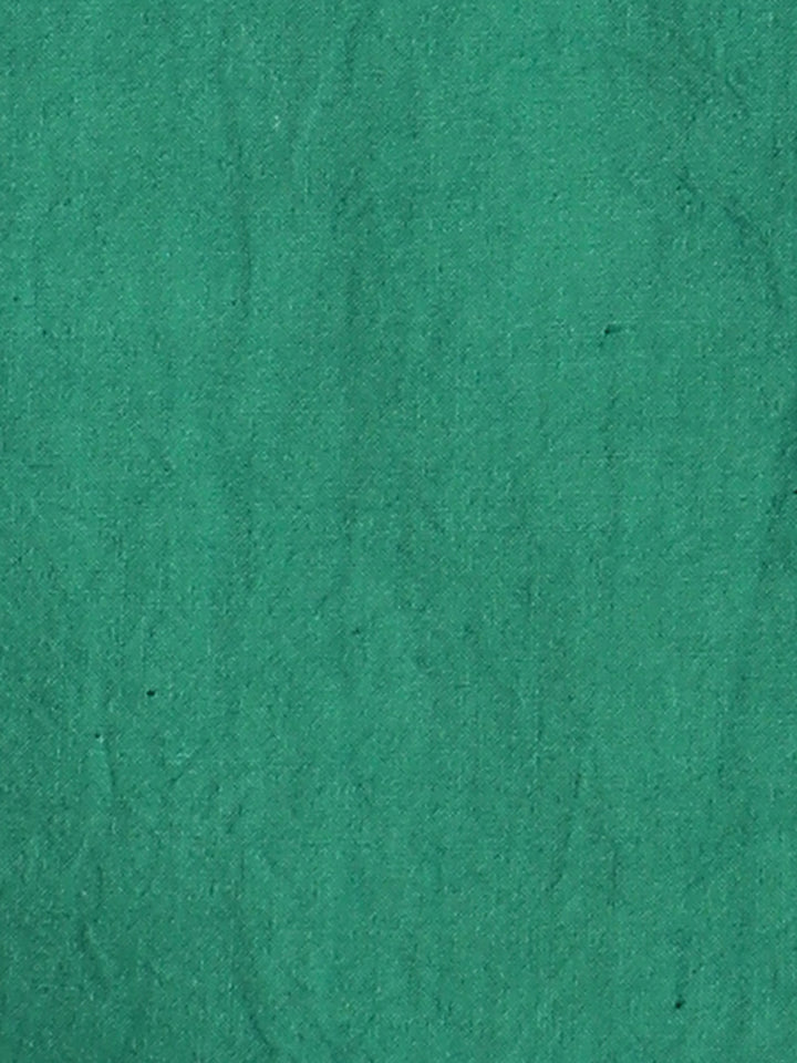 Green Cotton Round Neck Schiffli Dress For Girls
