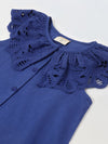 Blue Cotton Round Neck Schiffli Dress For Girls