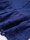 Blue Cotton Round Neck Schiffli Dress For Girls