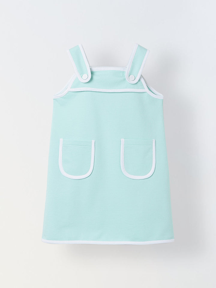 Spunkies Mint Green Girls Solid Square Neck Sleeveless A-Line Dress