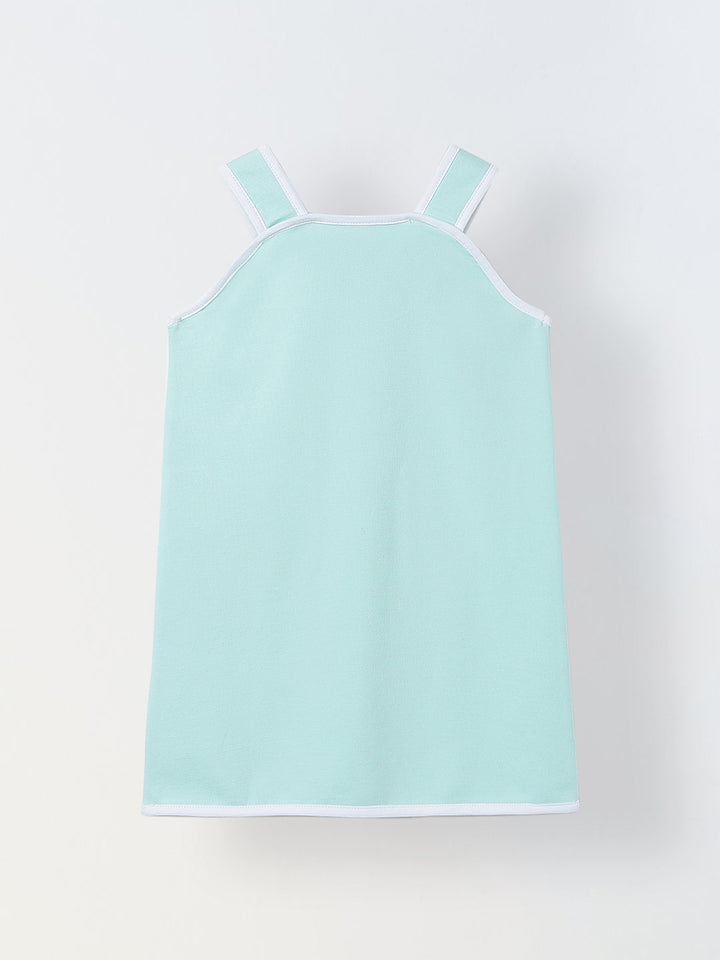 Spunkies Mint Green Girls Solid Square Neck Sleeveless A-Line Dress
