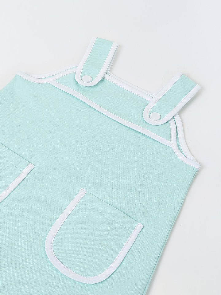 Spunkies Mint Green Girls Solid Square Neck Sleeveless A-Line Dress