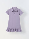 Spunkies Purple Girls Solid Collared Short Sleeves T-Shirt Dress