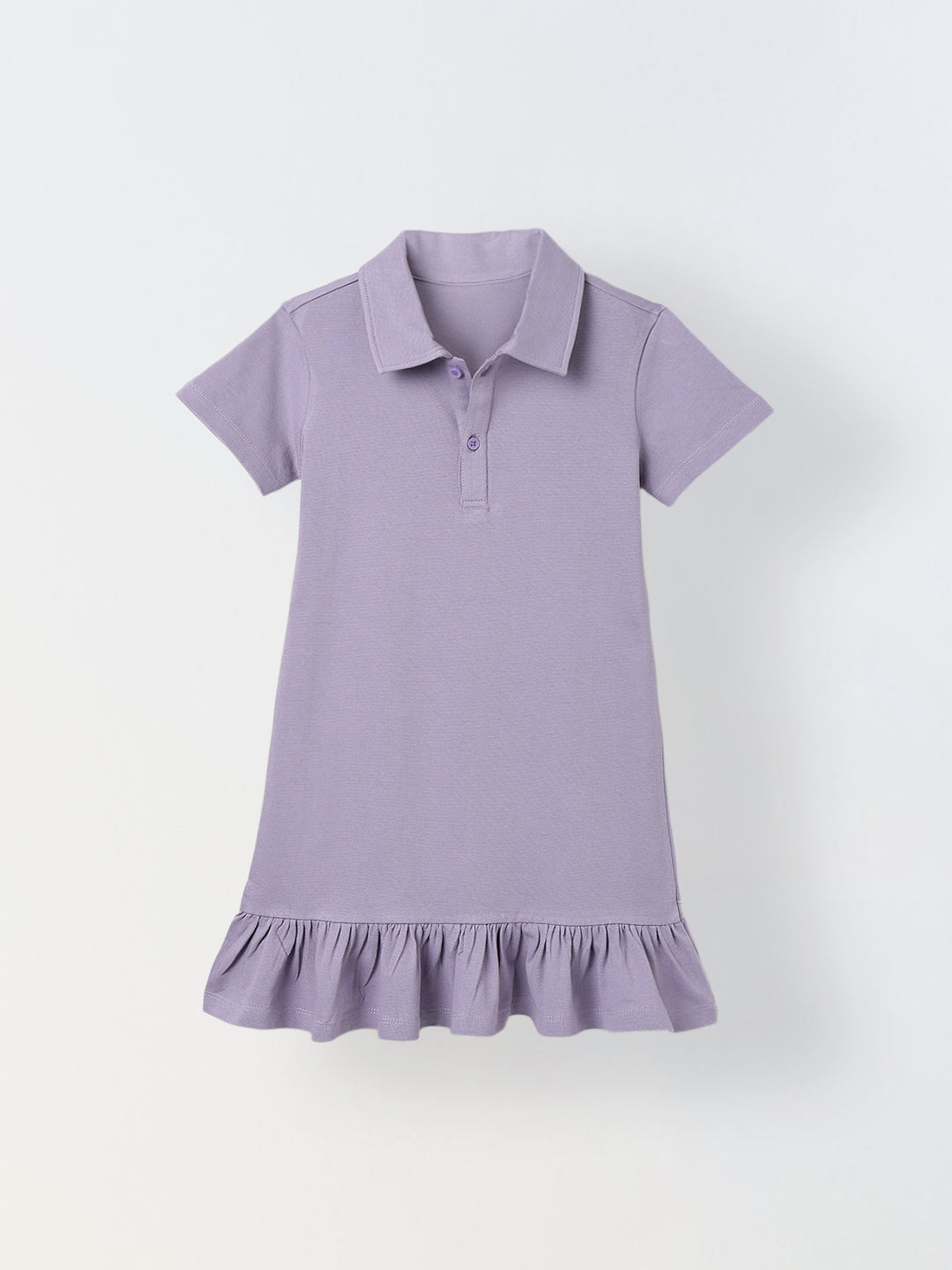 Spunkies Purple Girls Solid Collared Short Sleeves T-Shirt Dress
