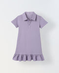 Spunkies Purple Girls Solid Collared Short Sleeves T-Shirt Dress