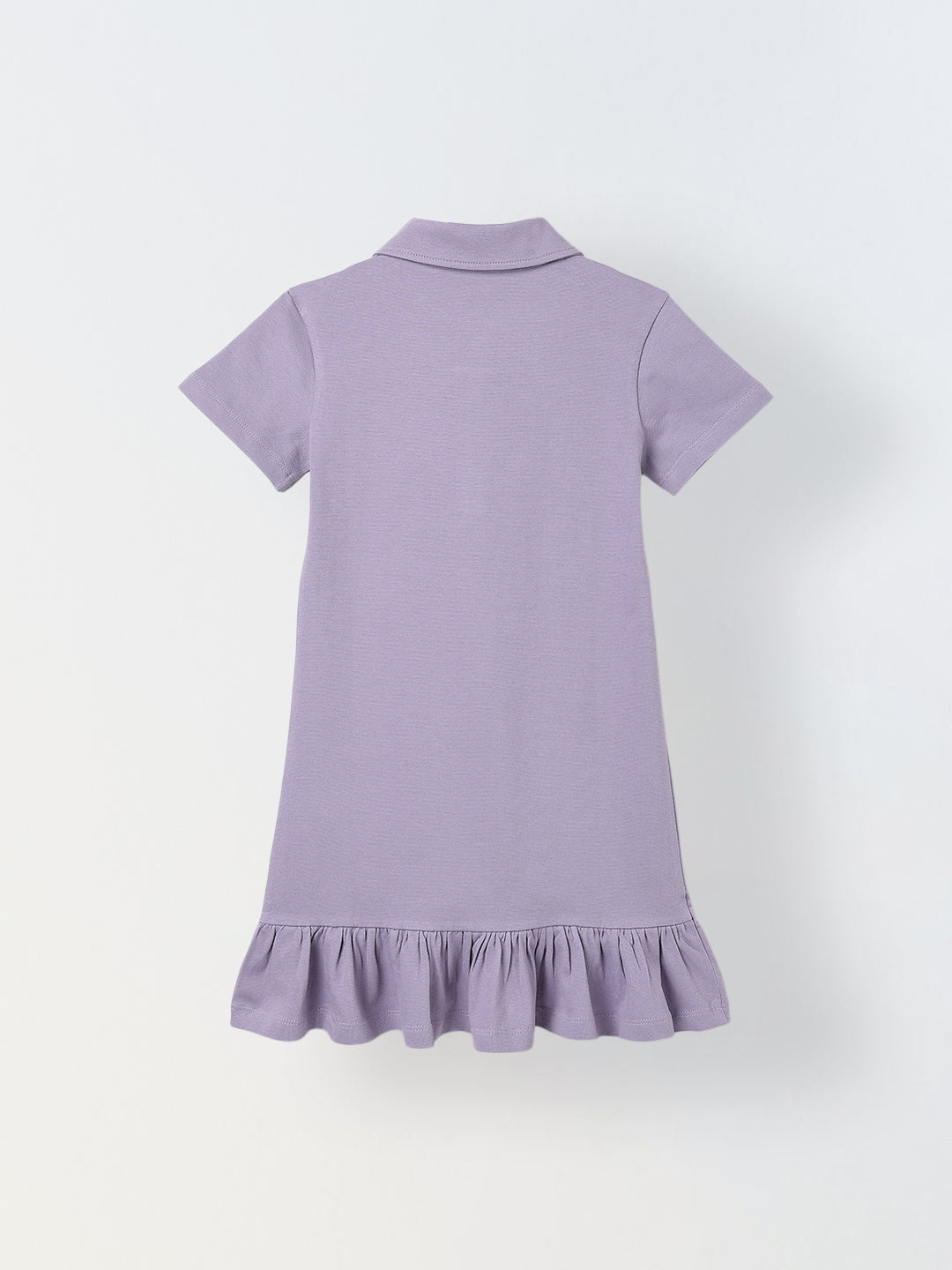Spunkies Purple Girls Solid Collared Short Sleeves T-Shirt Dress