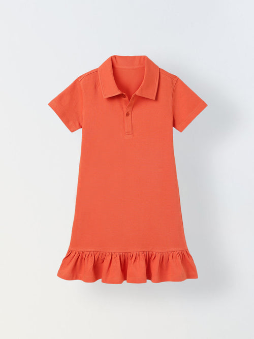 Spunkies Red Girls Solid Collared Short Sleeves T-Shirt Dress