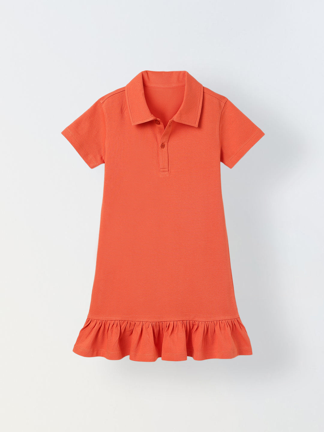 Spunkies Red Girls Solid Collared Short Sleeves T-Shirt Dress