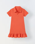 Spunkies Red Girls Solid Collared Short Sleeves T-Shirt Dress