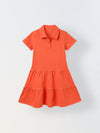 Spunkies Red Girls Solid Collared Short Sleeves Tiered Dress