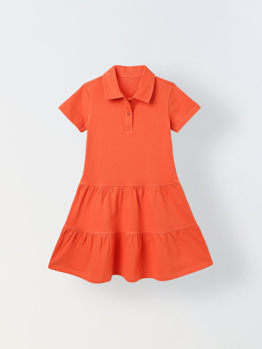 Spunkies Red Girls Solid Collared Short Sleeves Tiered Dress