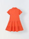 Spunkies Red Girls Solid Collared Short Sleeves Tiered Dress