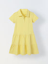 Spunkies Yellow Girls Solid Collared Short Sleeves Tiered Dress