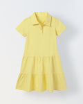 Spunkies Yellow Girls Solid Collared Short Sleeves Tiered Dress