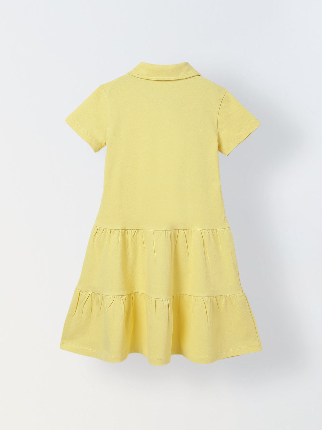 Spunkies Yellow Girls Solid Collared Short Sleeves Tiered Dress