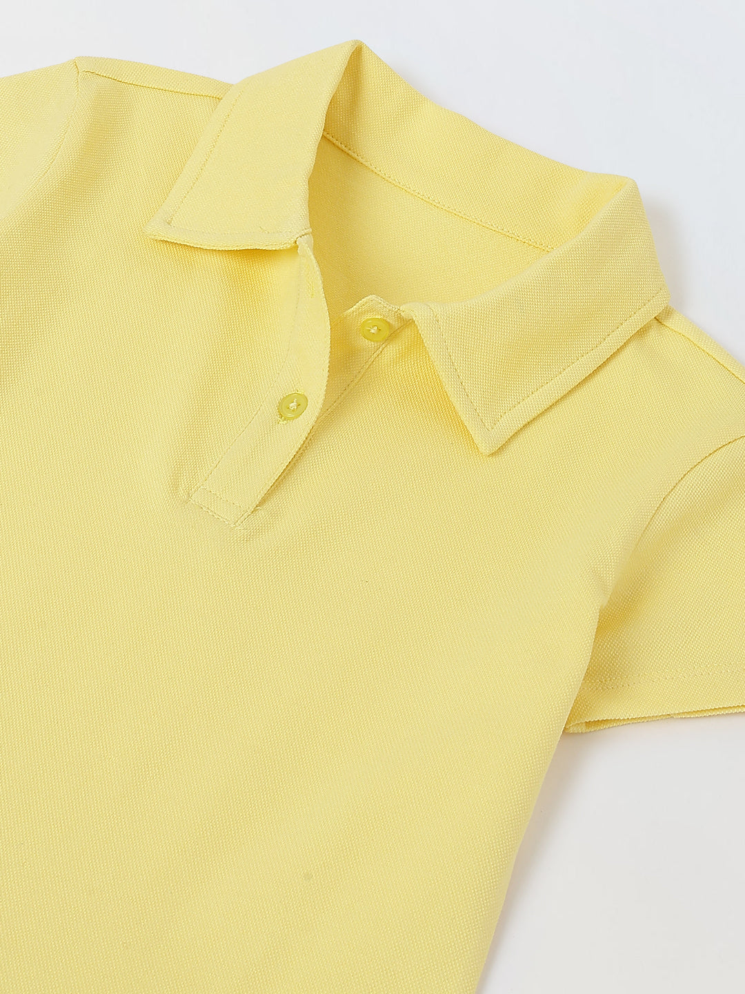 Spunkies Yellow Girls Solid Collared Short Sleeves Tiered Dress
