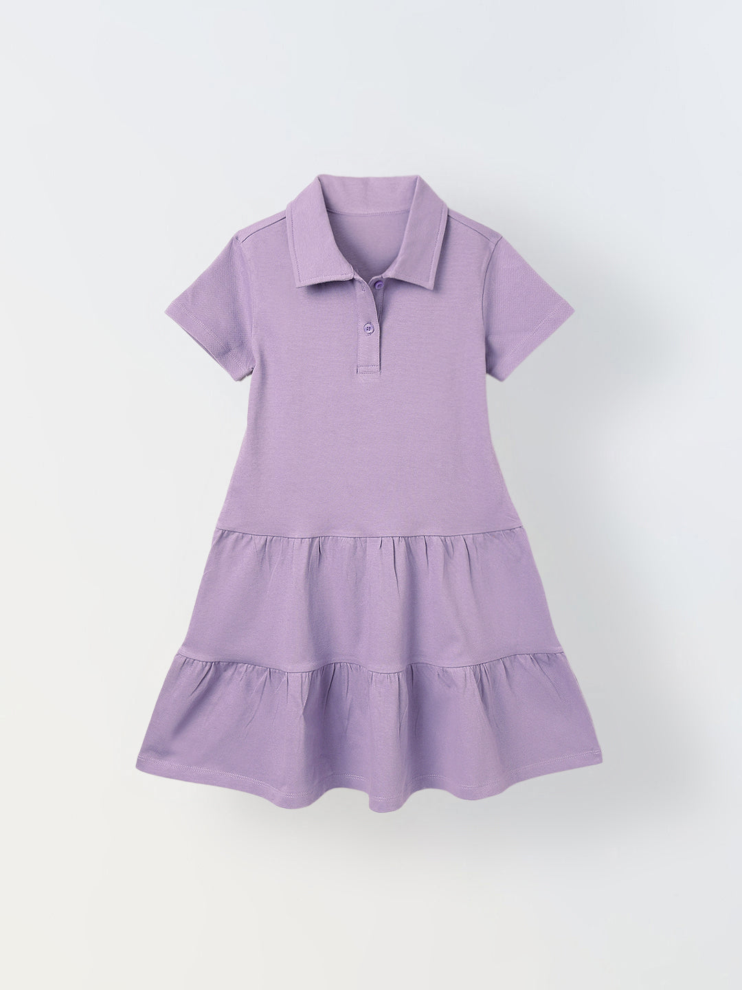 Spunkies Purple Girls Solid Collared Short Sleeves Tiered Dress
