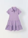 Spunkies Purple Girls Solid Collared Short Sleeves Tiered Dress
