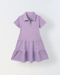 Spunkies Purple Girls Solid Collared Short Sleeves Tiered Dress