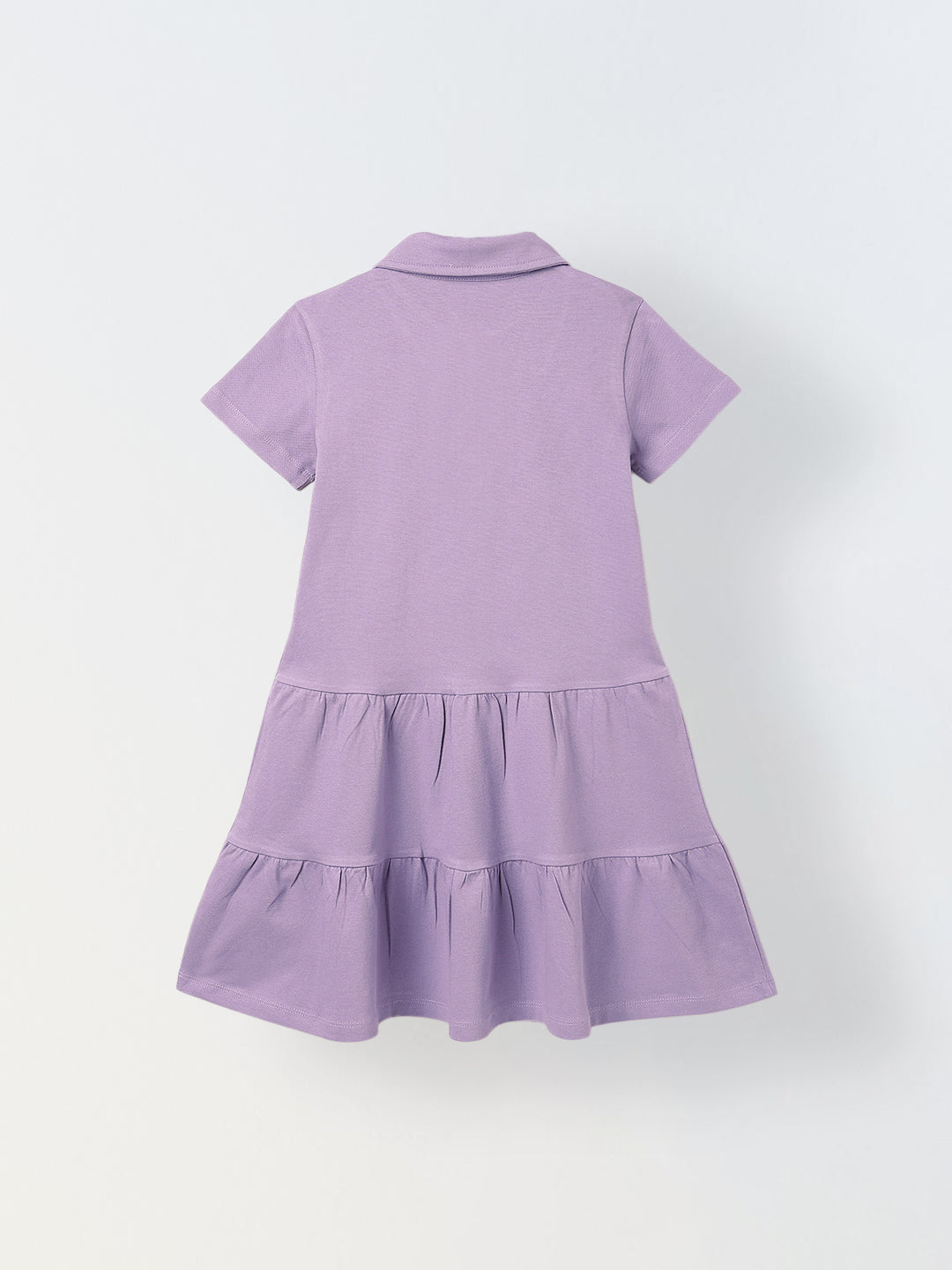 Spunkies Purple Girls Solid Collared Short Sleeves Tiered Dress