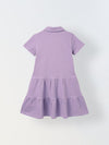 Spunkies Purple Girls Solid Collared Short Sleeves Tiered Dress