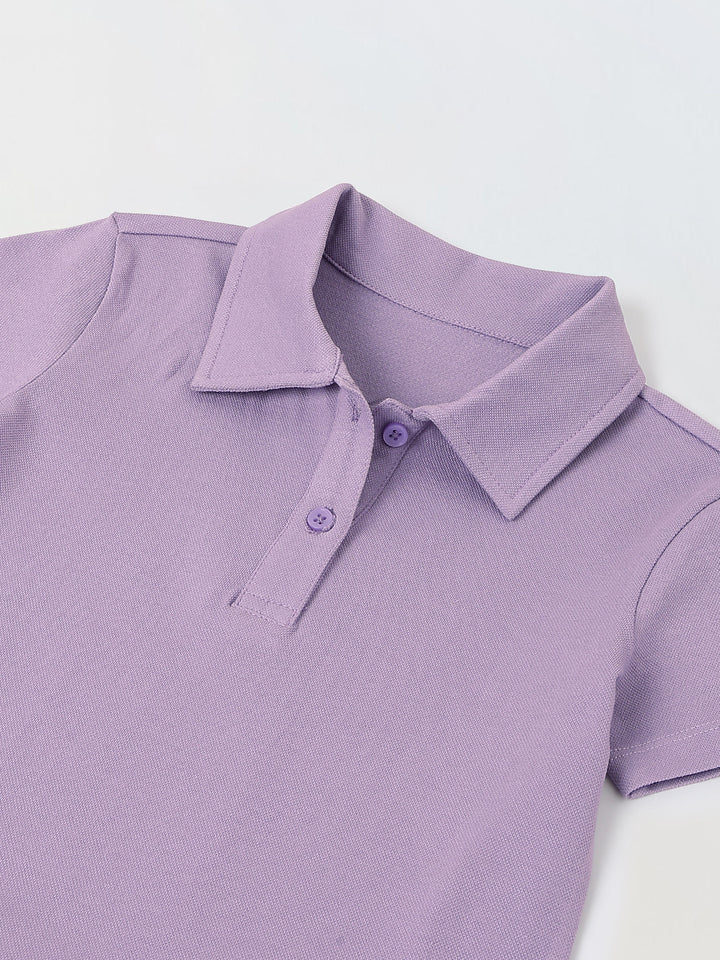 Spunkies Purple Girls Solid Collared Short Sleeves Tiered Dress