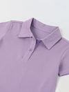 Spunkies Purple Girls Solid Collared Short Sleeves Tiered Dress