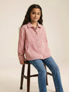 Girls Pink Rib Texture Corduroy Jacket with Dual Packet