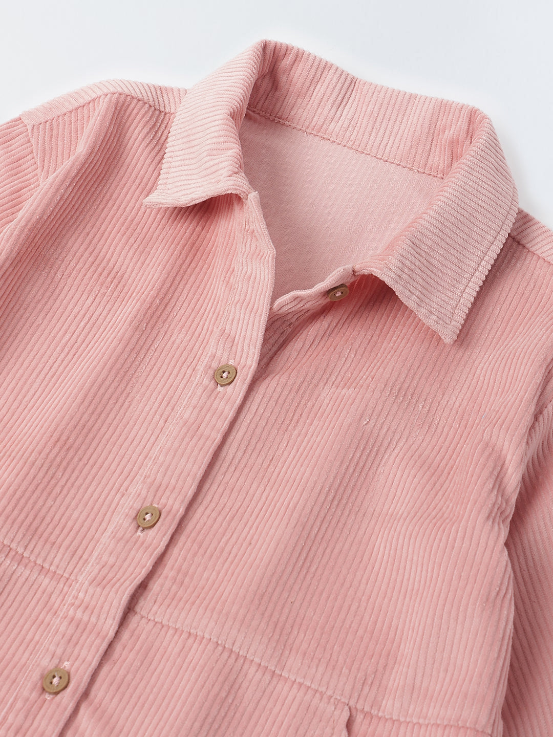 Girls Pink Rib Texture Corduroy Jacket with Dual Packet