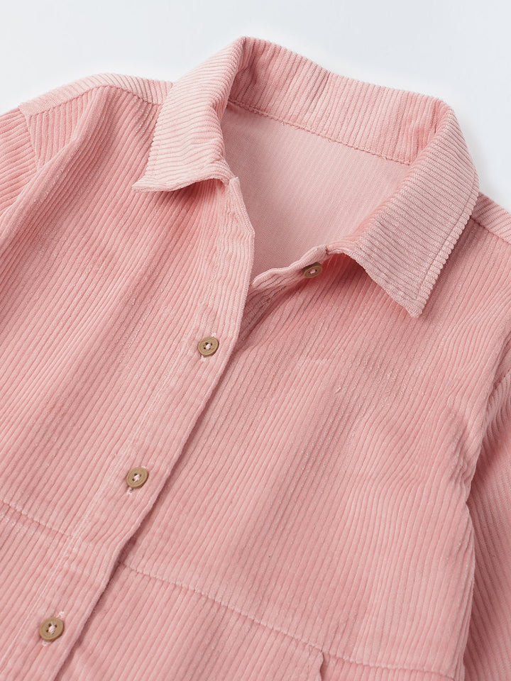 Girls Pink Rib Texture Corduroy Jacket with Dual Packet