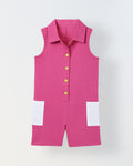 Spunkies Pink Girls Color-Blocked Spread Collar Sleeveless Jumpsuit
