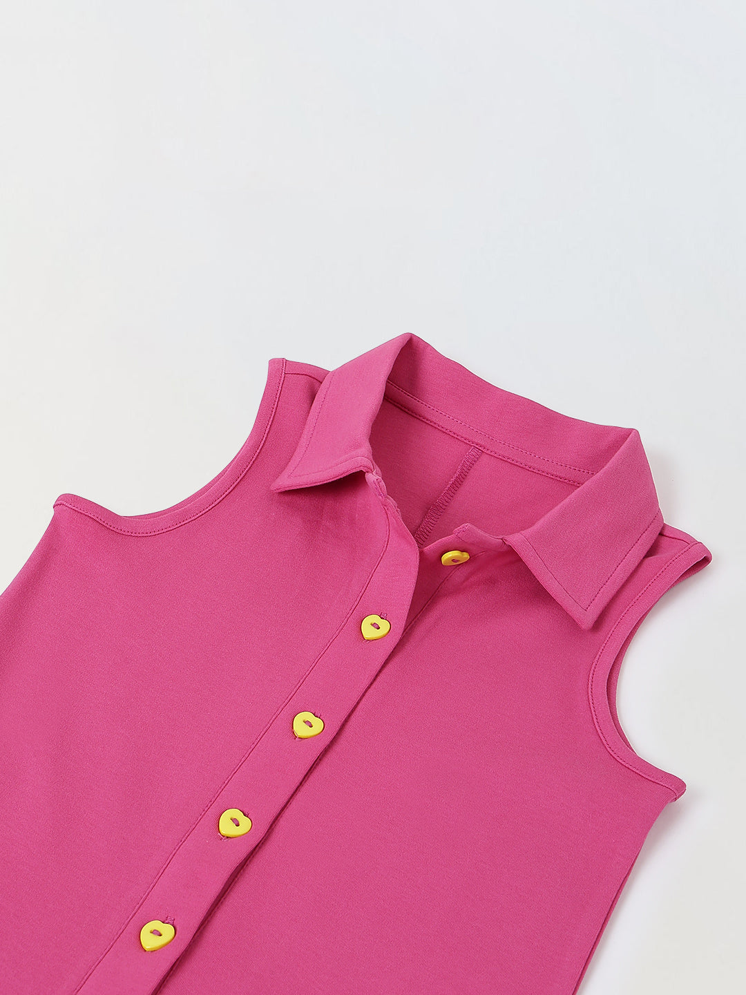Spunkies Pink Girls Color-Blocked Spread Collar Sleeveless Jumpsuit