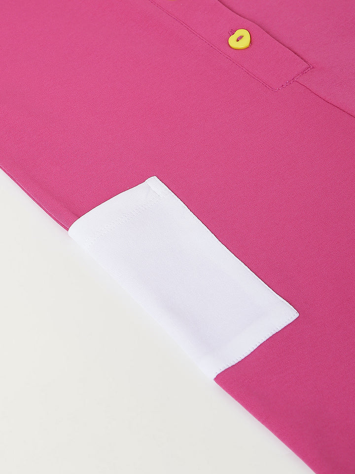 Spunkies Pink Girls Color-Blocked Spread Collar Sleeveless Jumpsuit