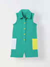 Spunkies Green Girls Color-Blocked Spread Collar Sleeveless Romper