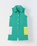 Spunkies Green Girls Color-Blocked Spread Collar Sleeveless Romper
