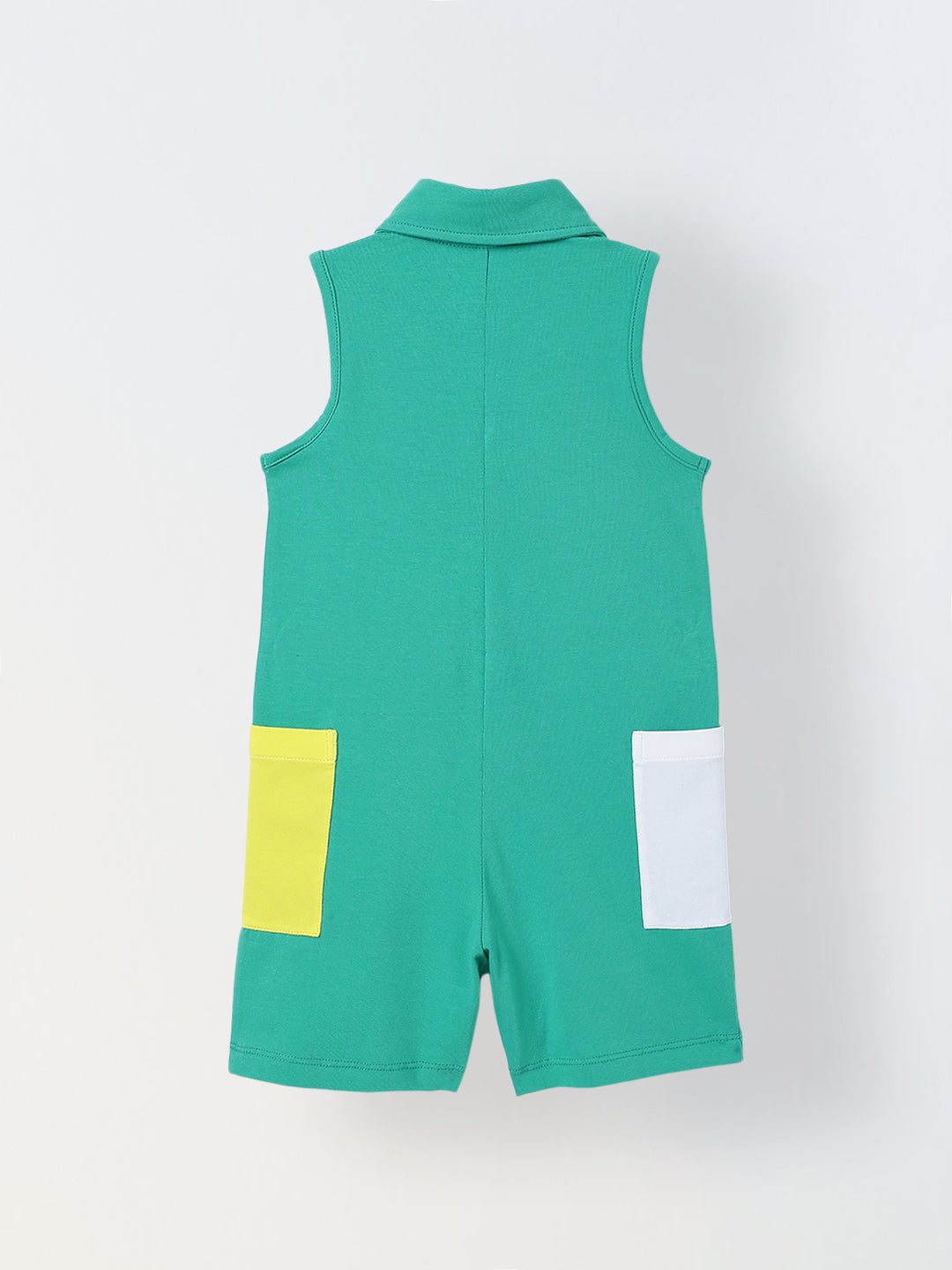 Spunkies Green Girls Color-Blocked Spread Collar Sleeveless Romper