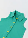 Spunkies Green Girls Color-Blocked Spread Collar Sleeveless Romper